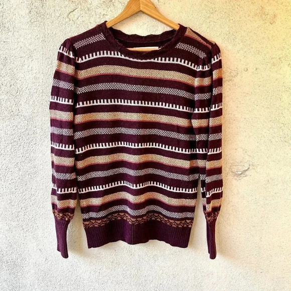 Loft Shimmer Stripe Pointelle Sweater Maroon Size Small - Picture 2 of 6